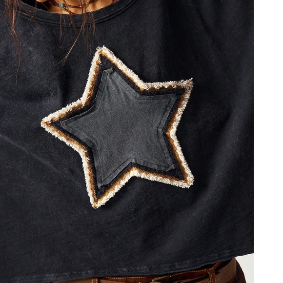 Boho Star Patch Round Neck Short Sleeve Top - Picture 3 of 6